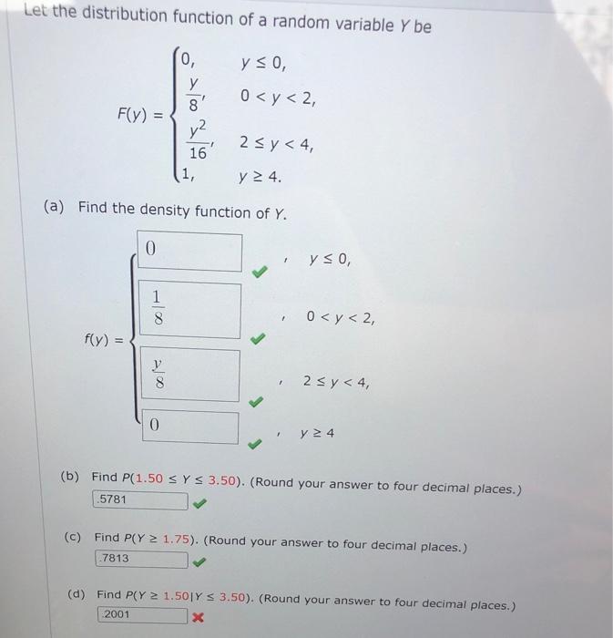 Solved Let the distribution function of a random variable Y | Chegg.com