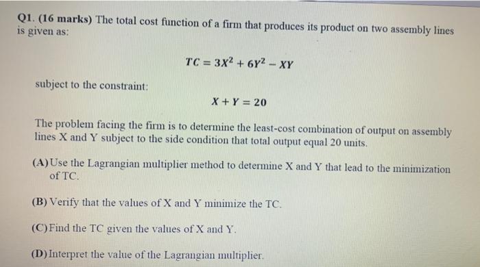 Solved Q1. (16 marks) The total cost function of a firm that | Chegg.com