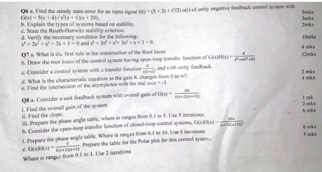 Solved Q6 a. ﻿Find the steady state error for an ﻿input | Chegg.com