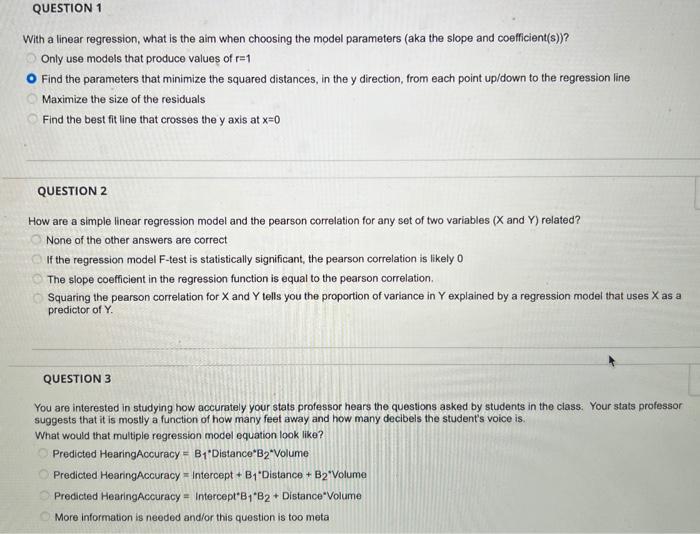 Solved QUESTION 1 With a linear regression, what is the aim | Chegg.com