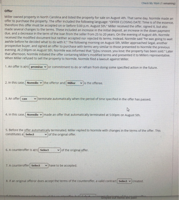 Solved Check My Work (1 remaining Offer Miller owned