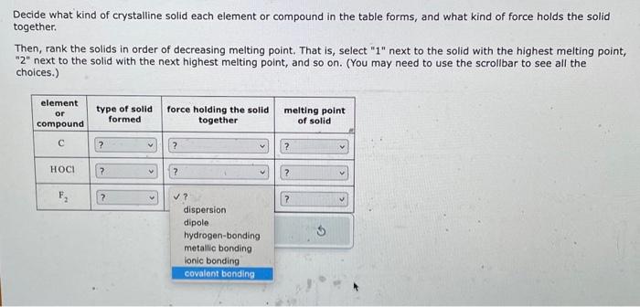 Decide what kind of crystalline solid each element or | Chegg.com
