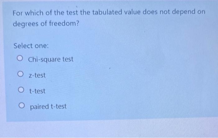 Solved For which of the test the tabulated value does not | Chegg.com
