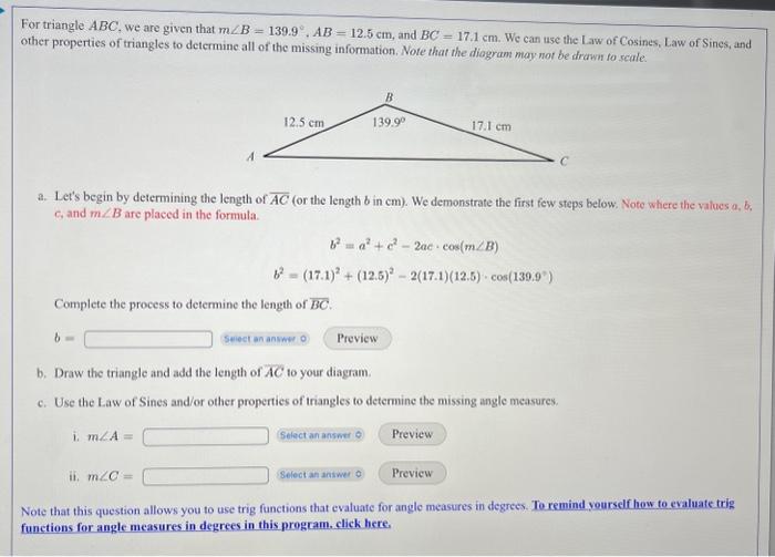 Solved For Triangle ABC, We Are Given That | Chegg.com