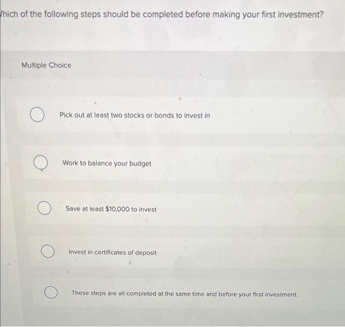 Solved Which of the following steps should be completed | Chegg.com