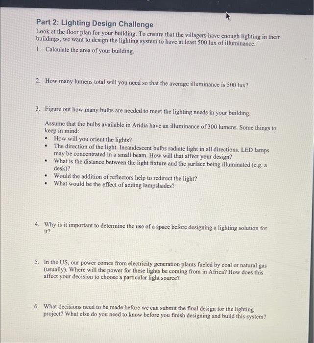 Part 2: Lighting Design Challenge Look at the floor | Chegg.com