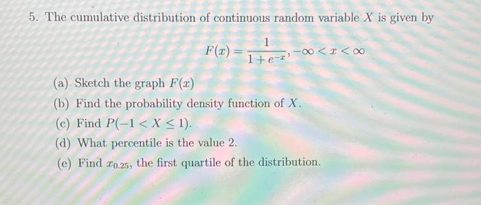 Solved 5. The cumulative distribution of continuous random | Chegg.com
