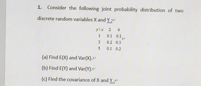 [Solved]: 1. Consider The Following Joint Probability Distr