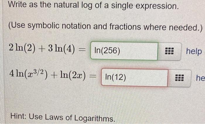 Solved Write as the natural log of a single expression. (Use | Chegg.com
