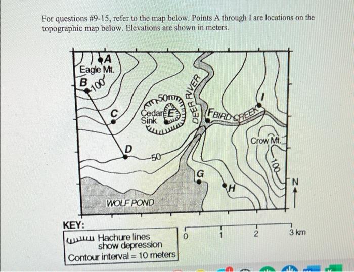 Solved For questions #9-15, refer to the map below. Points A | Chegg.com