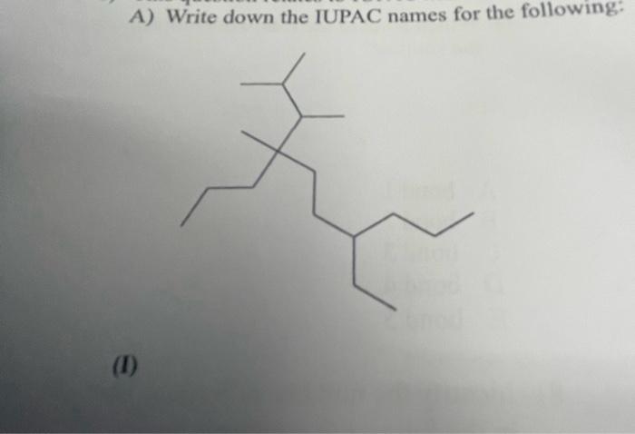 Solved A Write Down The IUPAC Names For The Chegg Com   Image