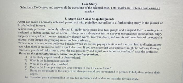 Solved Case Study Select any TWO cases and answer all the | Chegg.com