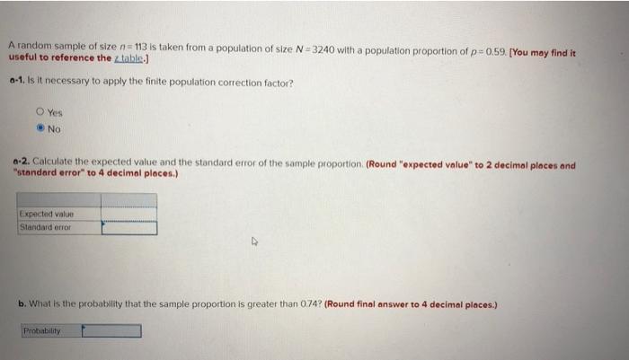 Solved A random sample of size n=113 is taken from a | Chegg.com