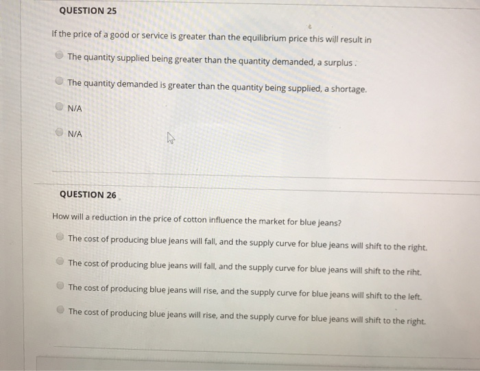 Solved QUESTION 25 If the price of a good or service is | Chegg.com