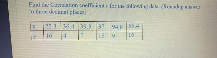 Solved Find the Correlation coefficient r for the following | Chegg.com