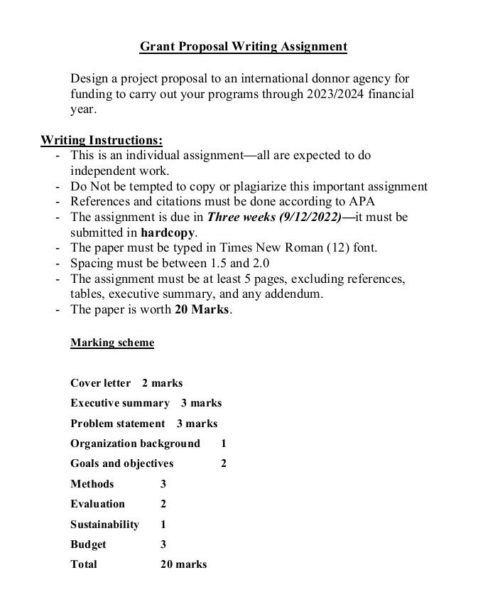 Solved Design a project proposal to an international donnor 