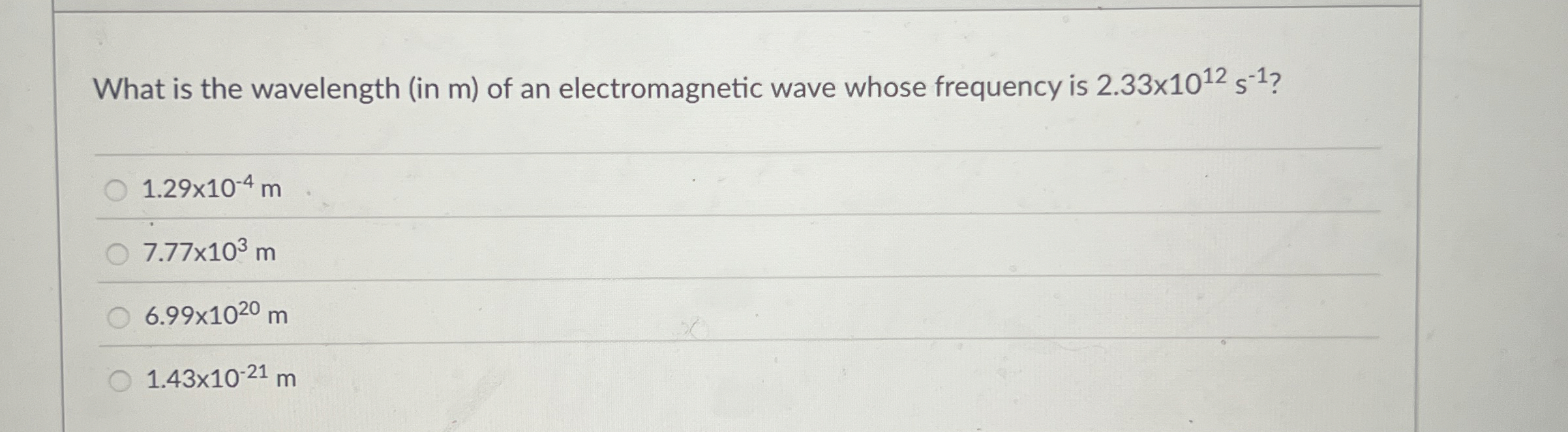 Solved What is the wavelength (in m ) ﻿of an electromagnetic | Chegg.com