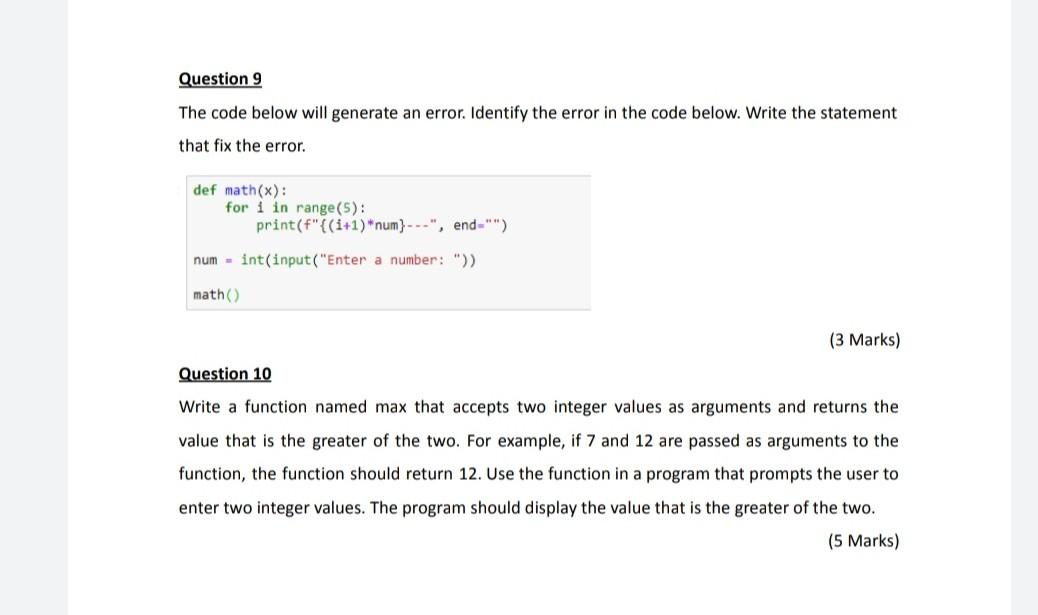 Solved Question 9 The code below will generate an error. | Chegg.com