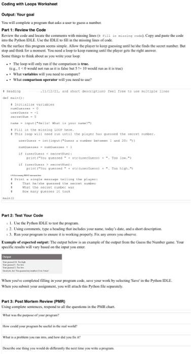 Coding with Loops Worksheet Output: Your goal You | Chegg.com