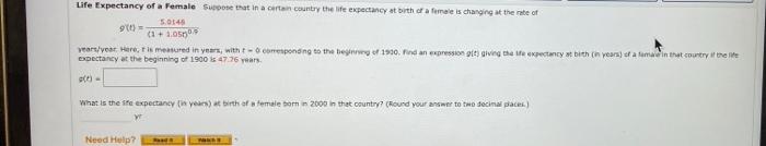 Solved Life Expectancy of a Female Suppose that in a cirtan | Chegg.com