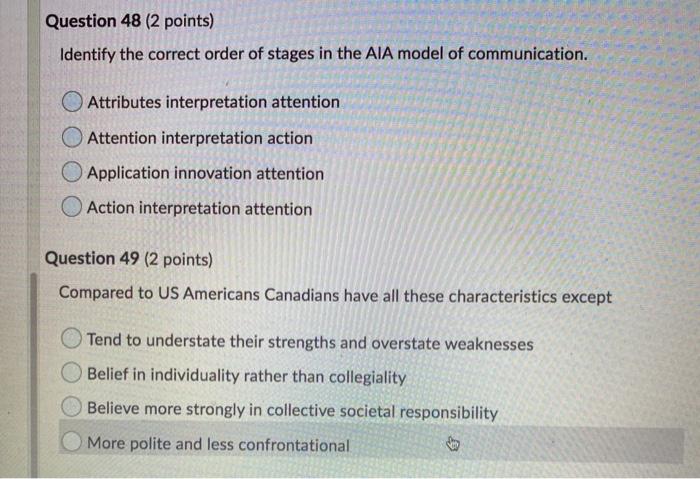 Solved Question 48 (2 points) Identify the correct order of | Chegg.com