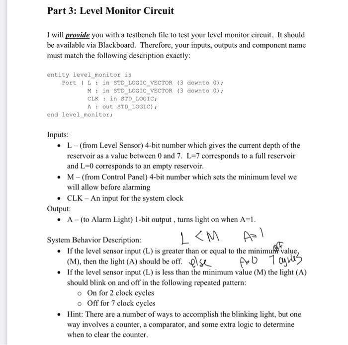 Part 3: Level Monitor Circuit I will provide you with | Chegg.com