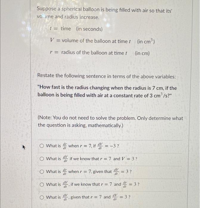 Solved Suppose A Spherical Balloon Is Being Filled With Air | Chegg.com