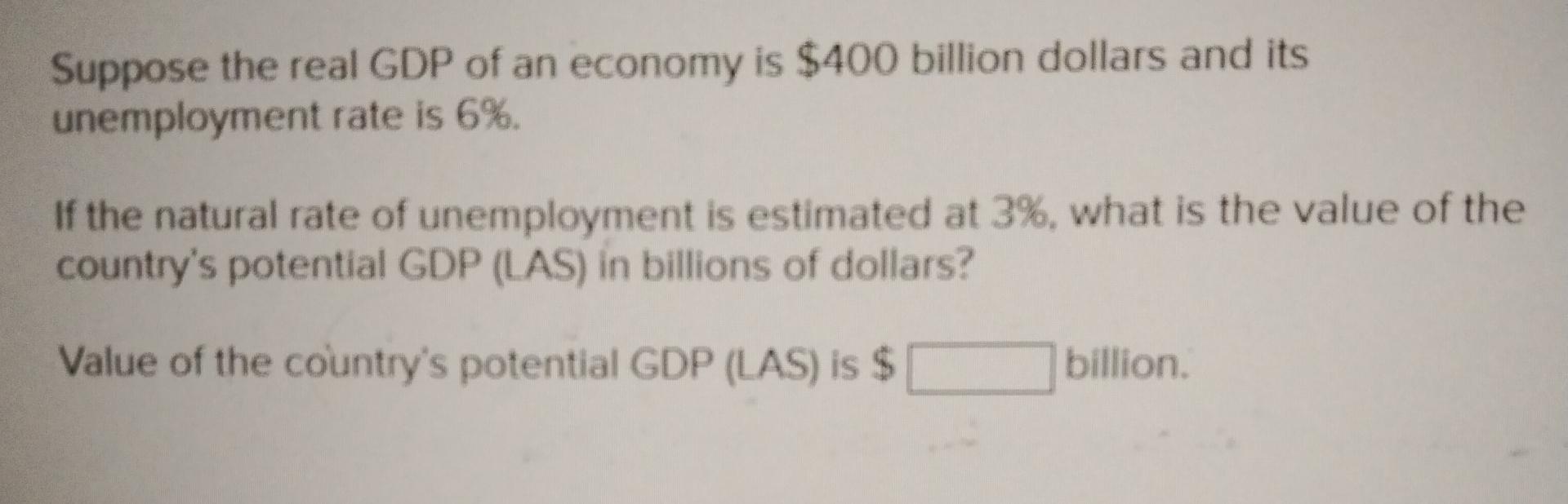 Solved Suppose the real GDP of an economy is $400 ﻿billion | Chegg.com