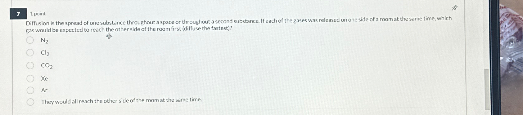 Solved 71 ﻿pointDiffusion is the spread of one substance | Chegg.com
