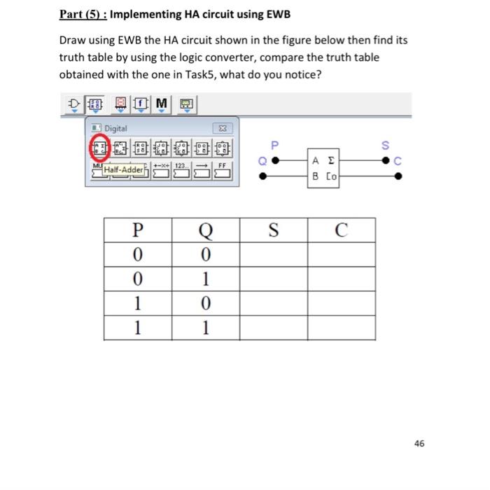 Solved Part (5): Implementing HA circuit using EWB Draw | Chegg.com