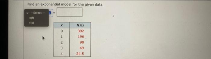 Solved Find an exponential model for the given data. | Chegg.com