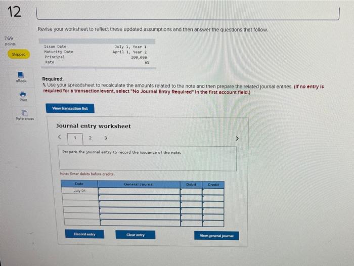 Solved 12 Revise your worksheet to reflect these updated | Chegg.com