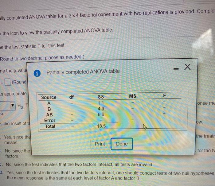 Solved The partially completed ANOVA table for a 3 x 4 | Chegg.com