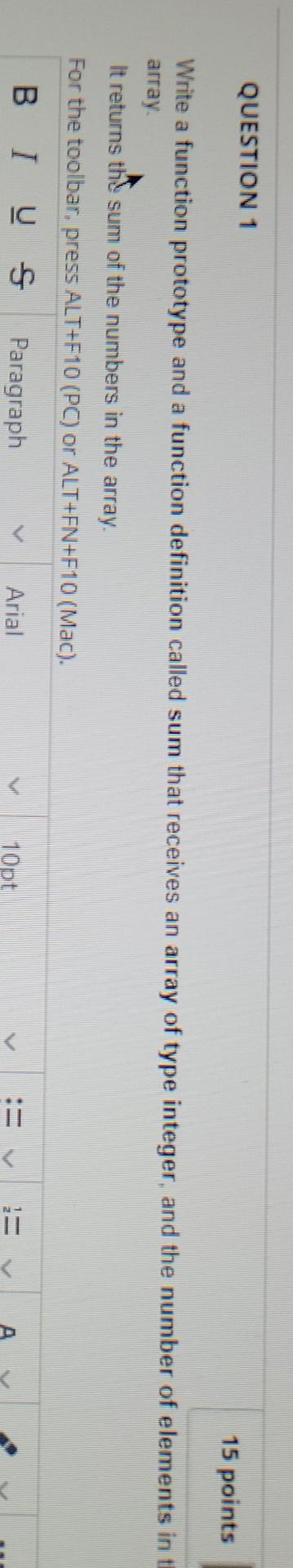 Solved QUESTION 1 15 points Write a function prototype and a | Chegg.com