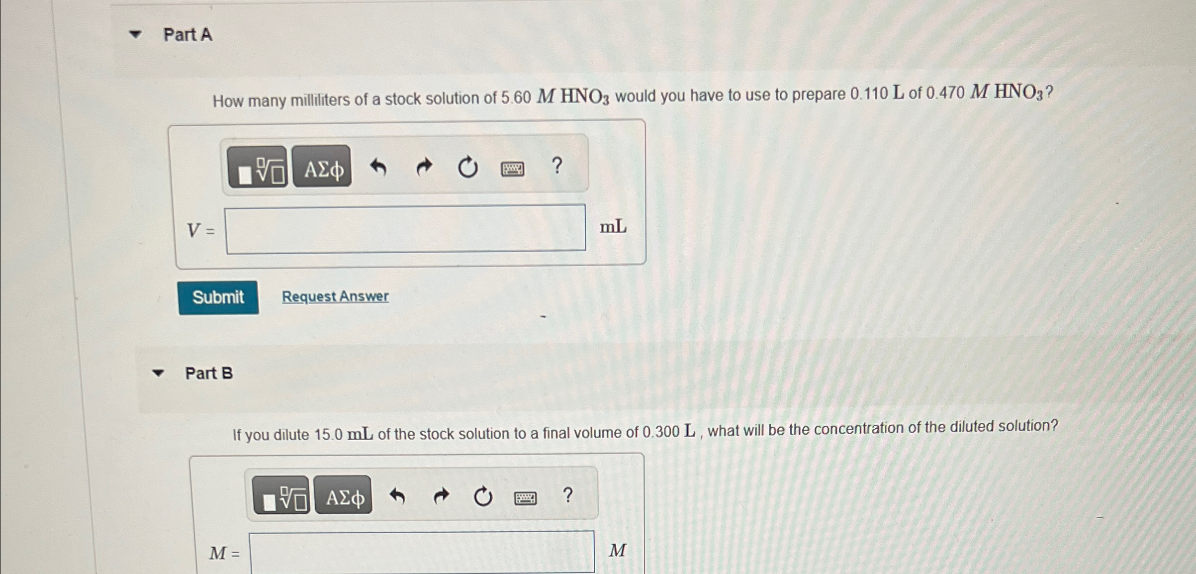 Solved Part AHow many milliliters of a stock solution of | Chegg.com