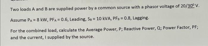 Solved Two Loads A And B Are Supplied Power By A Common | Chegg.com