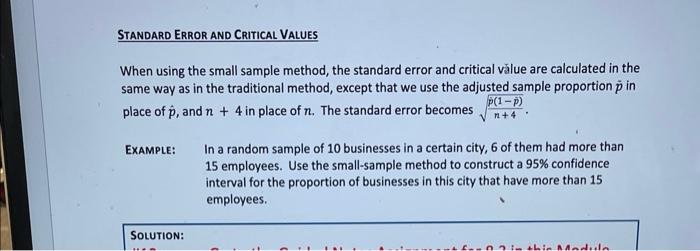 Solved STANDARD ERROR AND CRITICAL VALUES When Using The | Chegg.com