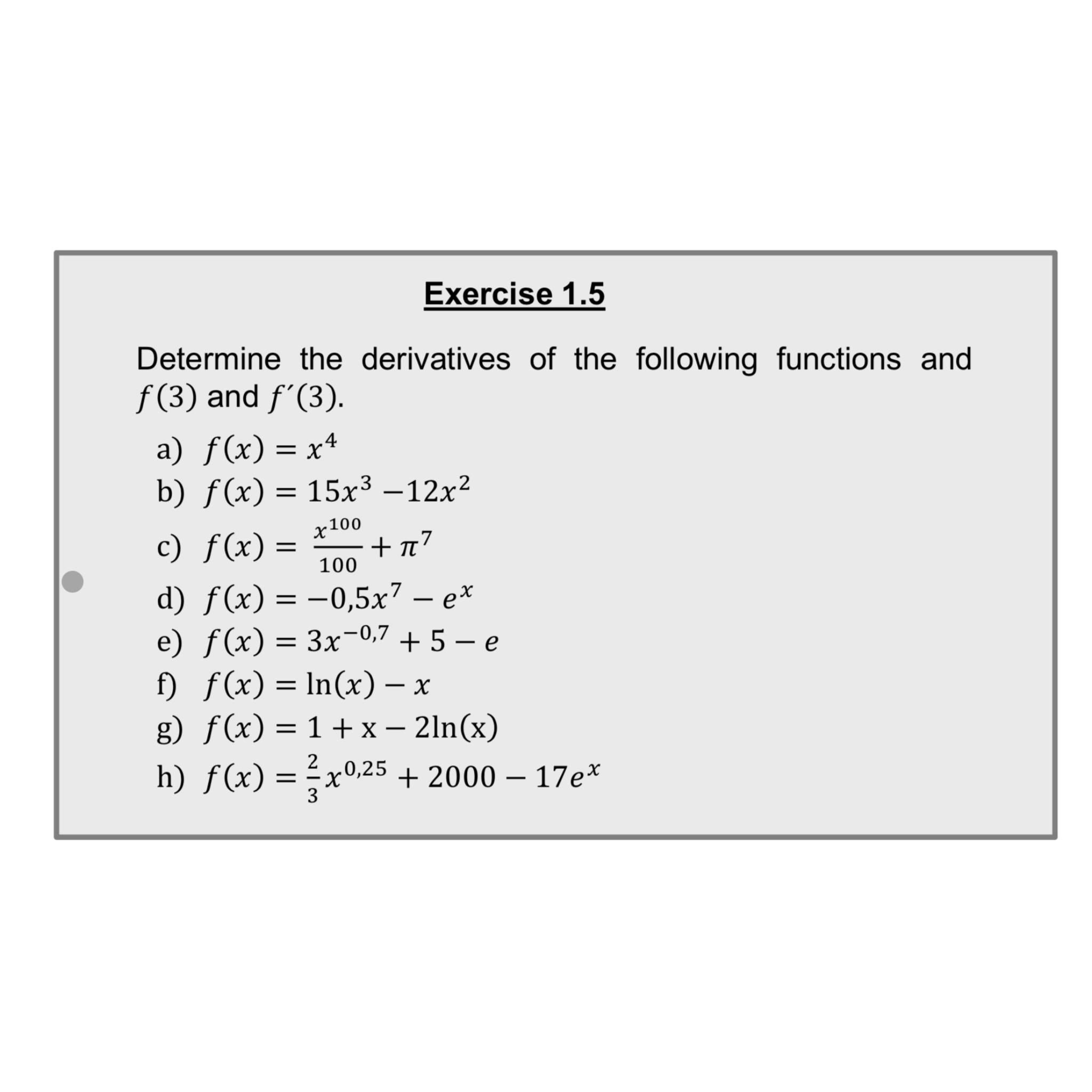 Solved Exercise 1.5Determine the derivatives of the | Chegg.com