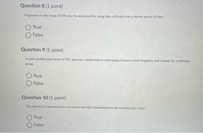 Solved Question 8 1 Point Regression To The Mean Rtm May Chegg Com