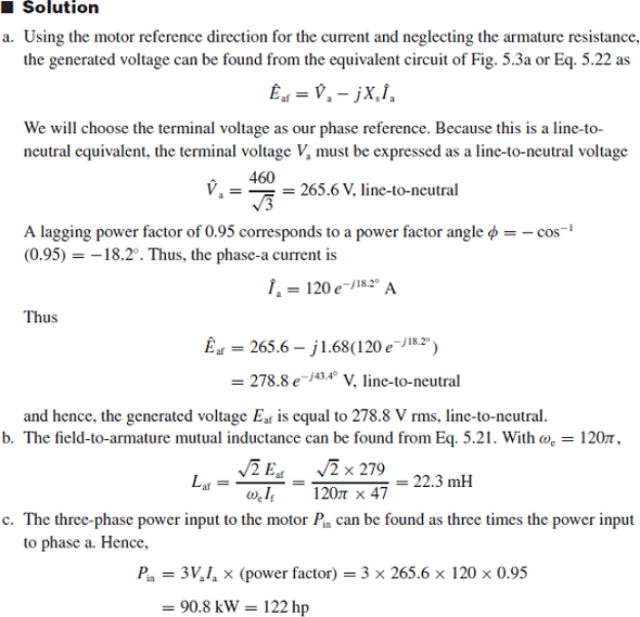 Solved The Synchronous Machine Of Examples 5 1 And 5 2 Is To Be O Chegg Com