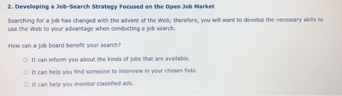 Image showcasing Solved 2. Developing a Job-Search Strategy Focused on the | Chegg.com
