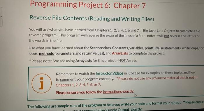 Solved Programming Project 6: Chapter 7 Reverse File | Chegg.com