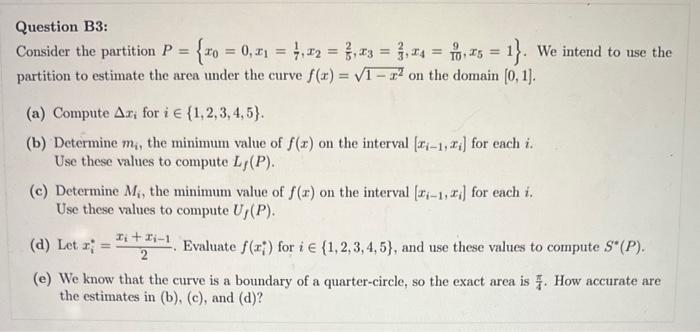 Solved Question B3: Consider the partition | Chegg.com