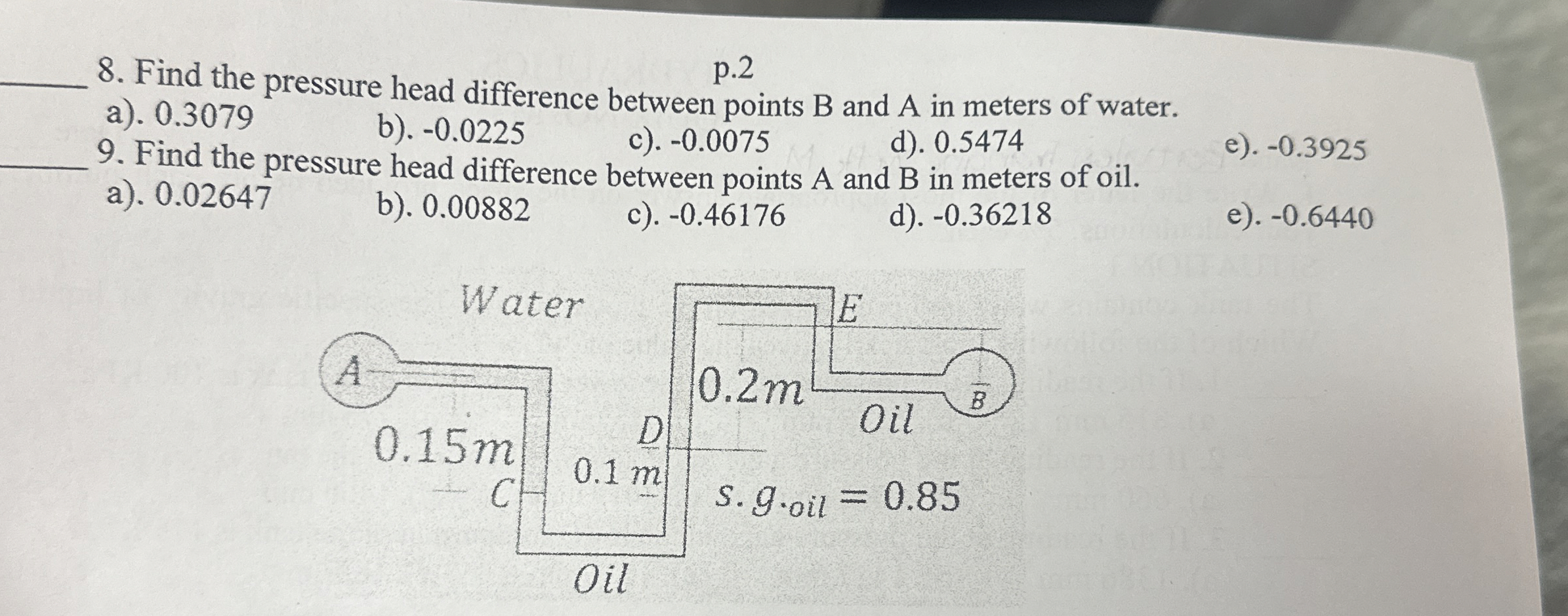 Solved p. 27. ﻿Find the pressure difference between A and | Chegg.com