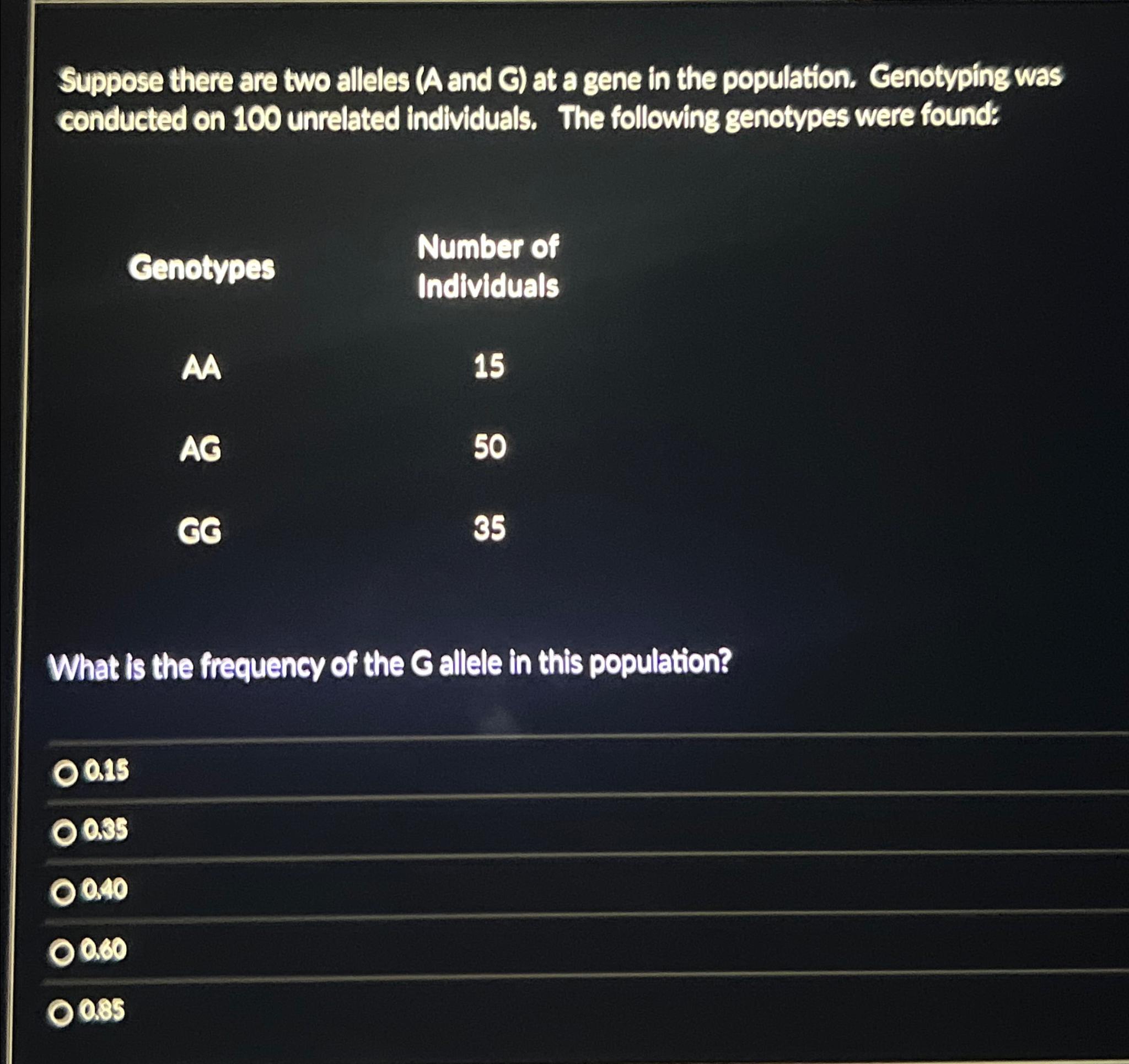 Solved Suppose there are two alleles ( ﻿A and G ) ﻿at a gene | Chegg.com