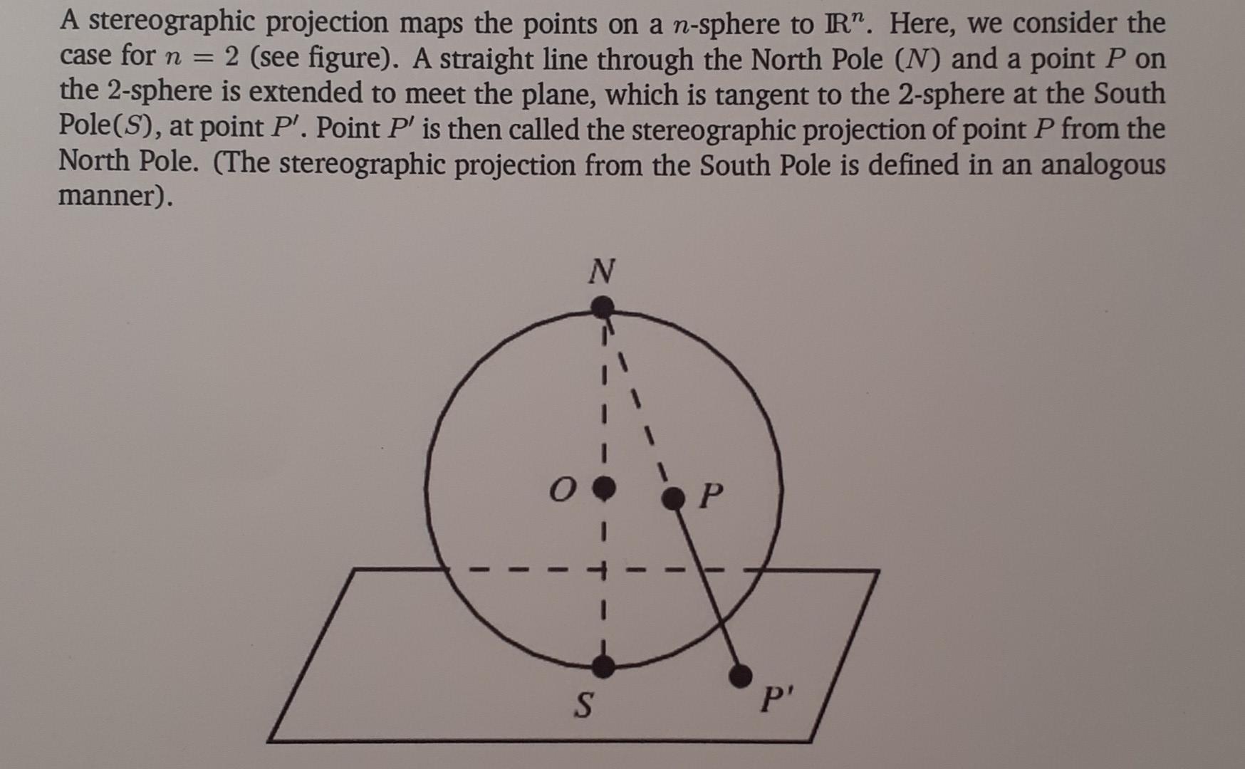 Solved A stereographic projection maps the points on a | Chegg.com