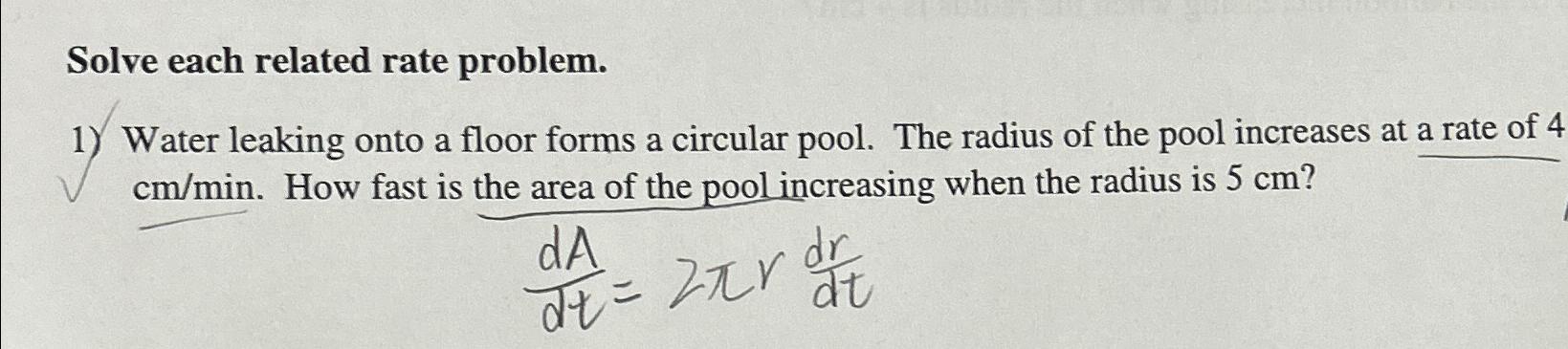 Solved Solve each related rate problem.Water leaking onto a | Chegg.com
