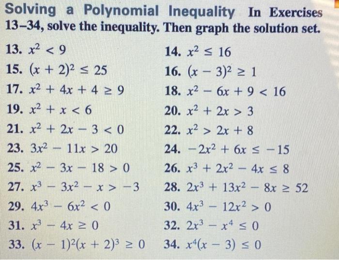Solved Solving a Polynomial Inequality In Exercises 13–34, | Chegg.com