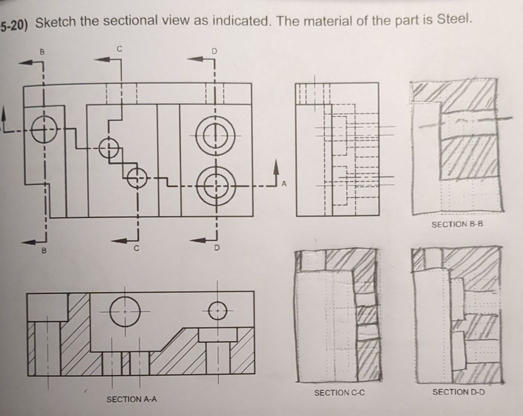 Dynamic Section View Solved 5-20) Sketch the sectional view as indicated. The | Chegg.com