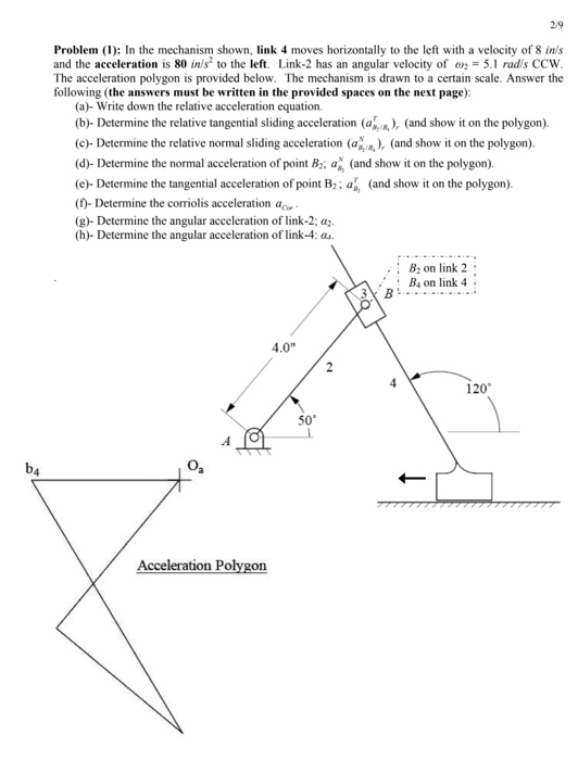 Solved 29 Problem (1): In the mechanism shown, link 4 moves | Chegg.com